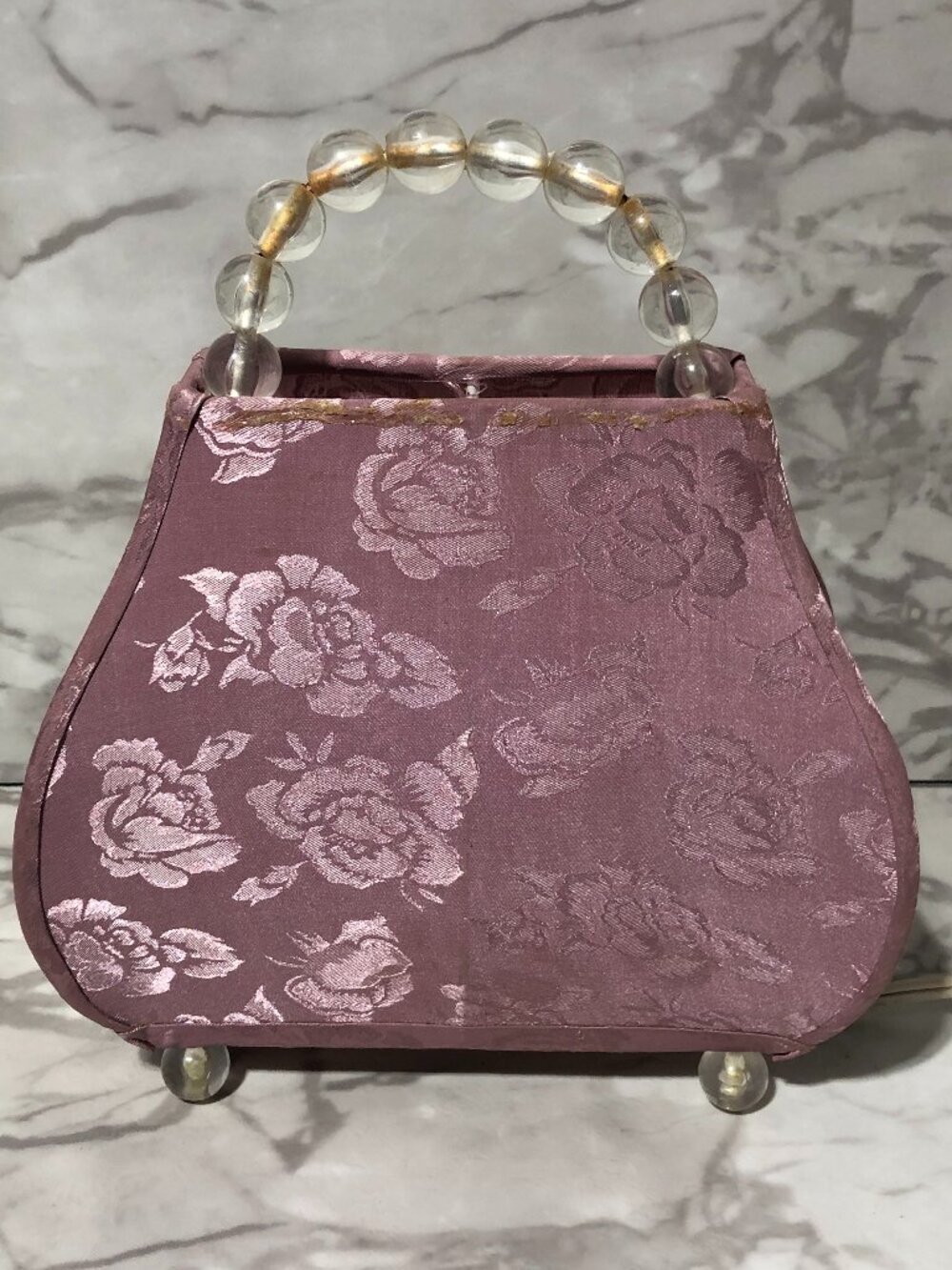 Vintage Style Boutique Purse Lamp Feathered Rare Handbag Pink Beaded Deco